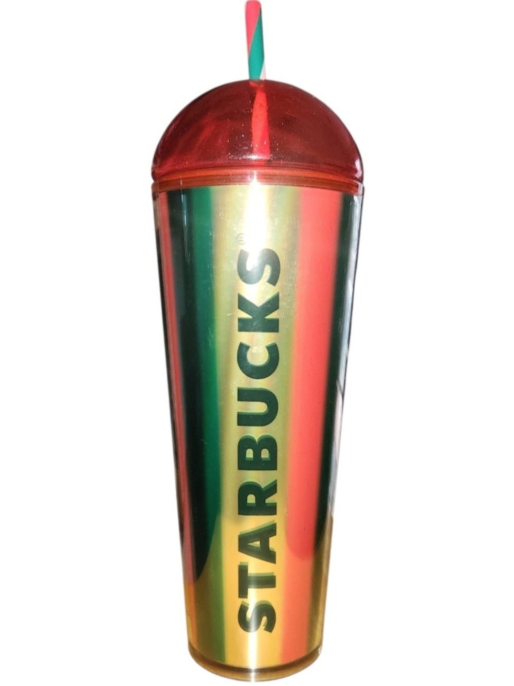 NWT Starbucks Christmas Glitter Dome Striped Cold Cup Venti Red Green Gold 2024